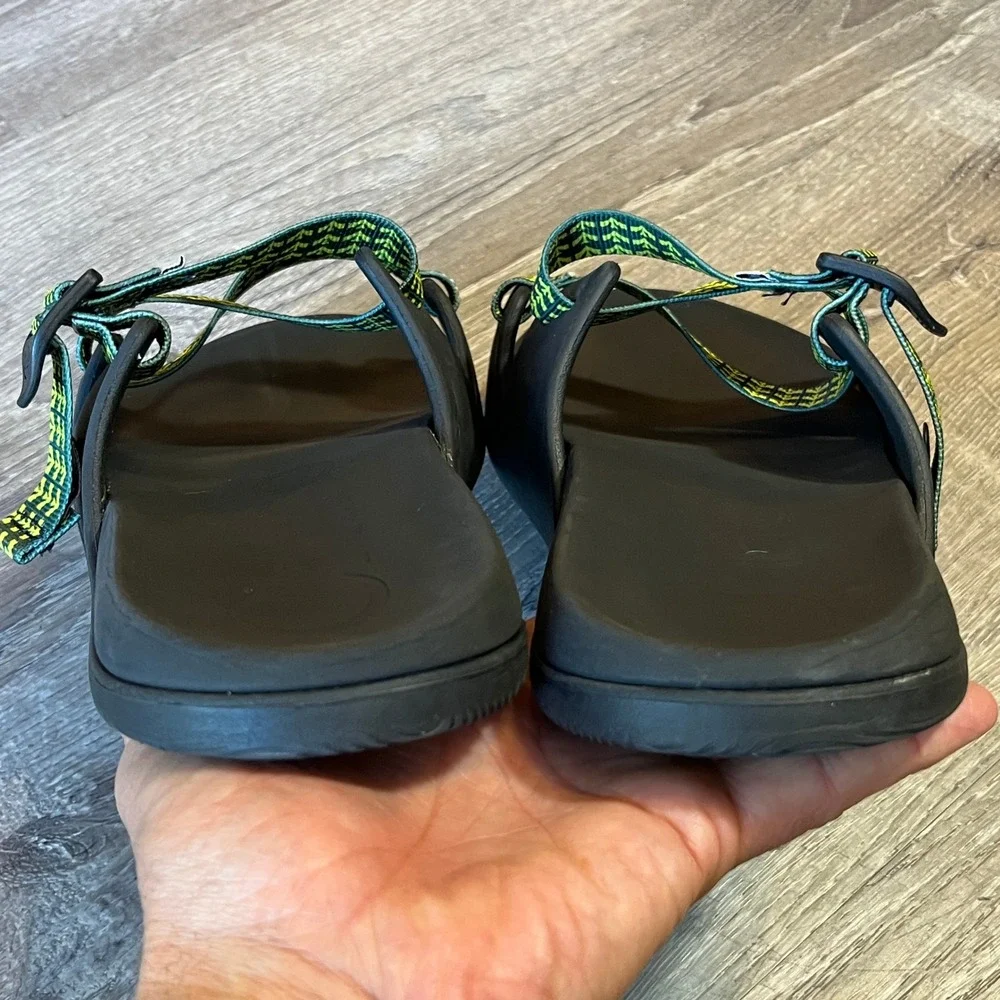 Chaco Chillos Slide Sandals Mens 14 Public Lands Green Yellow Geometric Pattern